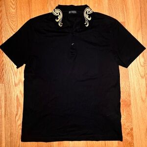 Versace Black Gold Hibiscus Collar Runway Polo Shirt 🔥🔥